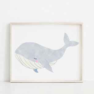 Poster Art de nurserie de baleine à l'aquarelle peinte à