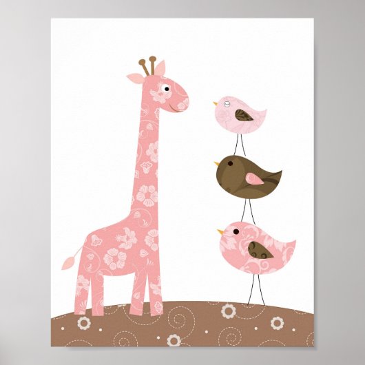 Poster Art de nurserie de girafe et d'oiseau (Devant)