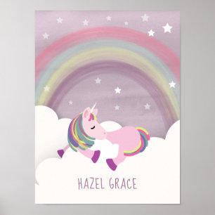 Poster Art de nurserie licorne arc-en-ciel endormie