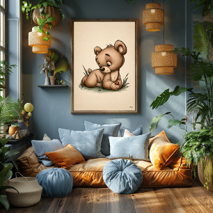 Poster Art de nurserie ourson mignon scandinave minimalis
