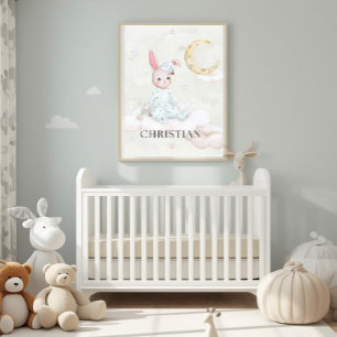 Poster Art de nurserie personnalisé au lavis de lapin end