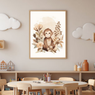 Poster Art de nurserie pour enfants singe safari boho neu
