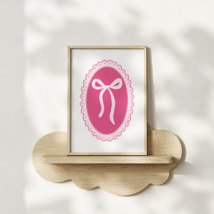 Poster Art de nurserie rose - Cadre ovale coquette et nœu