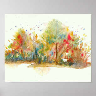 Poster Art de paysage abstrait à l'aquarelle Arbres Forêt