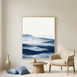 Poster Art de paysage en couches d'indigo minimal