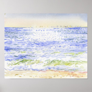 Poster Art de paysage marin à l'aquarelle côtière