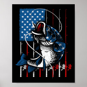 Poster Art de pêche pour hommes femmes drapeau américain