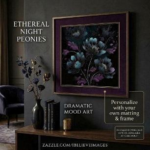 Poster Art de pivoines violettes foncées et bleues