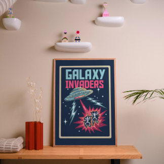 Poster Art de pixel rétro néon rose et sarcelle Galaxy In