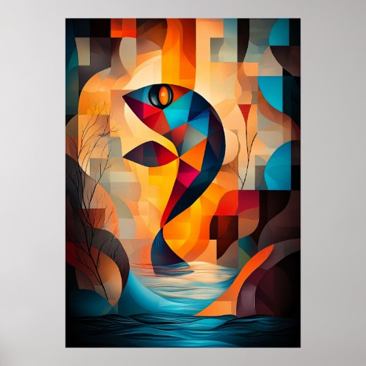 Poster Art de poisson abstrait - Conception géométrique d (Devant)