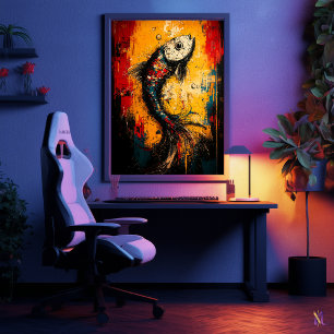 Poster Art de poisson expressionniste contemporain en mou