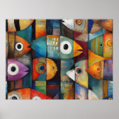 Poster Art de poissons abstraits colorés (Devant)