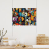 Poster Art de poissons abstraits colorés (Cuisine)