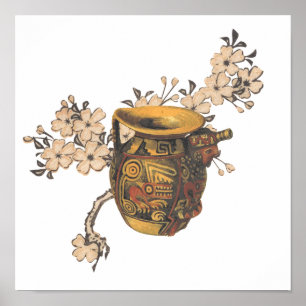 Poster Art de poterie inspiré par l'Inde avec design flor