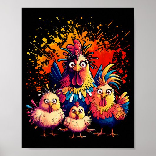 Poster Art de poulet drôle coloré (Devant)