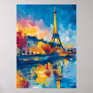 Poster Art de réflexion de rivière parisienne fauve color