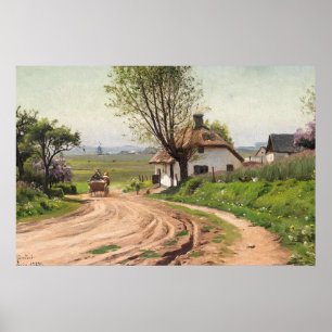 Poster Art de rue d'été de cottage de ferme rustique