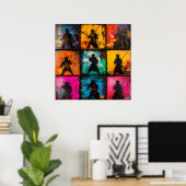Poster Art de silhouette de samouraï en grille gras style (Bureau à domicile)