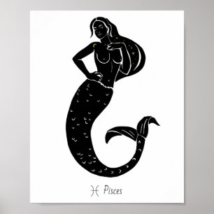 Poster Art de sirène céleste déesse du zodiaque Poissons