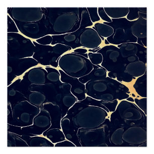 Poster Art De Style Encre D'Alcool Abstrait En Bleu Noir 