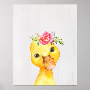 Poster Art de style ferme avec canard floral aquarelle