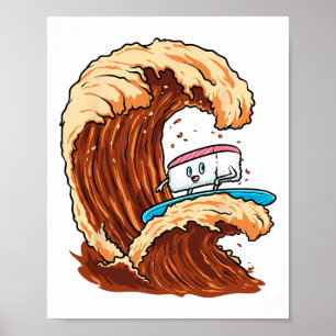 Poster Art de surfeur de sushi drôle chevauchant la vague