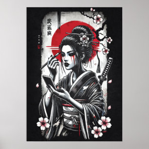 Poster Art de tatouage d'anime japonais geisha