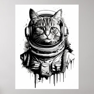 Poster Art de tatouage de chat astronaute