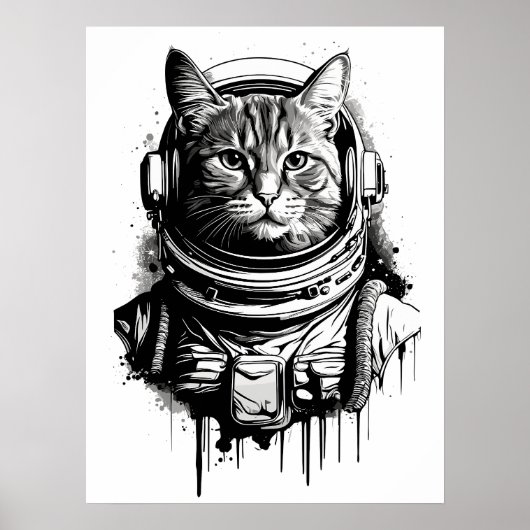 Poster Art de tatouage de chat astronaute (Devant)