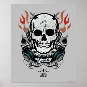 Poster Art de tatouage de crâne et de flammes du peloton