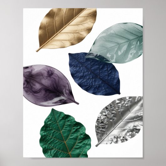 Poster Art de texte 3D argenté vibrant FEUILLU (Devant)