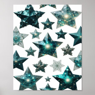 Poster Art de texte 3D étoiles bleues argent tendance