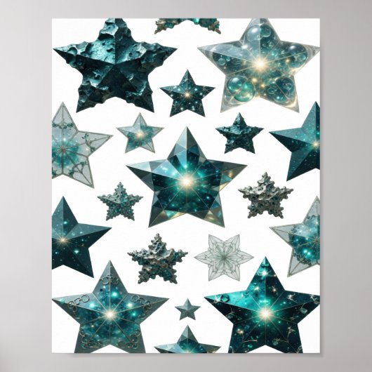 Poster Art de texte 3D étoiles bleues argent tendance (Devant)