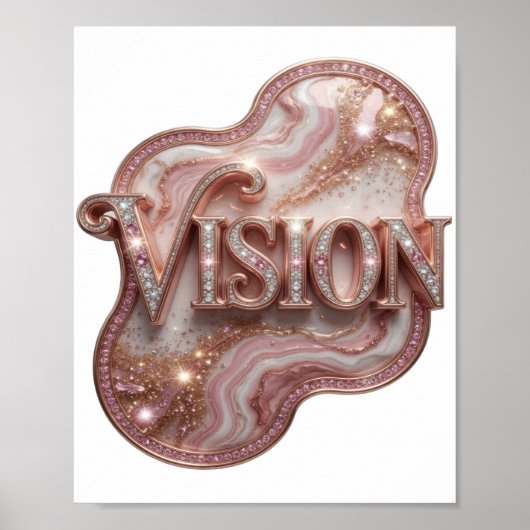 Poster Art de texte 3D Iconique Or VISION (Devant)