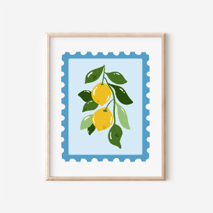 Poster Art de timbre-poste de citron Coquette méditerrané