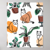 Poster Art de trait dessin chats et fleurs (Devant)