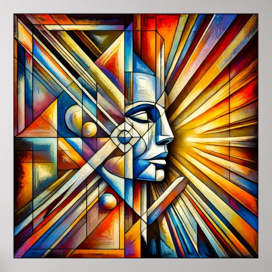 Poster 🎨 Art de visage géométrique couleur pour décorati (Devant)