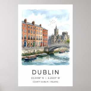 Poster Art de voyage irlandais - Dublin Rivière Liffey av