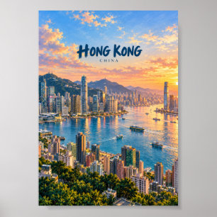 Poster Art de voyage pictural de Hong Kong