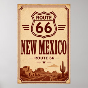 Poster Art de voyage sur la route 66 vintage au Nouveau-M