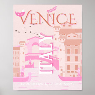 Poster Art de voyage Venise, Italie, Art de voyage, Paste