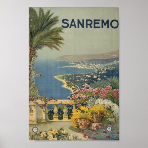 Poster Art de voyage vintage de Sanremo en Italie