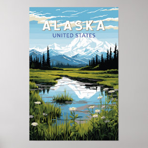 Poster Art de voyage vintage en Alaska
