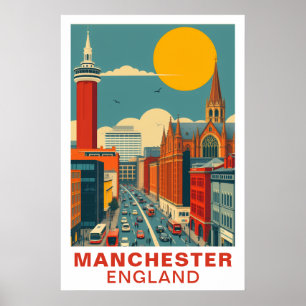 Poster Art de voyage vintage Manchester Angleterre