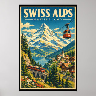 Poster Art de voyage vintage Suisse Alpes Suisse Montagne