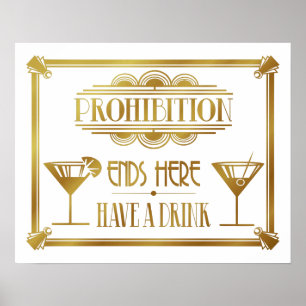 Poster Art Deco 20's style "Cocktail Bar sign GOLD