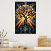 Poster Art Deco Angelic Feather Tree Gold & Midnight Post (Cuisine)