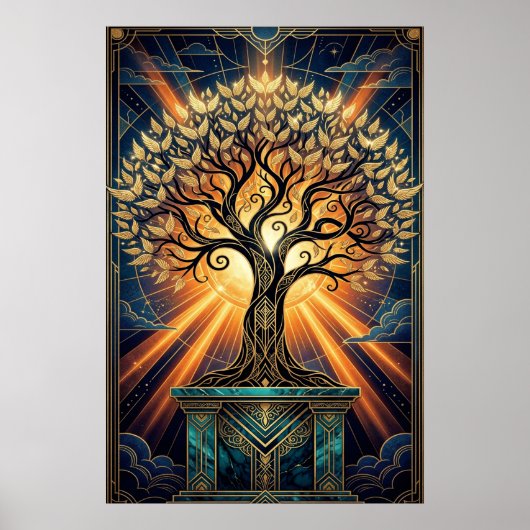 Poster Art Deco Angelic Feather Tree Gold & Midnight Post (Devant)