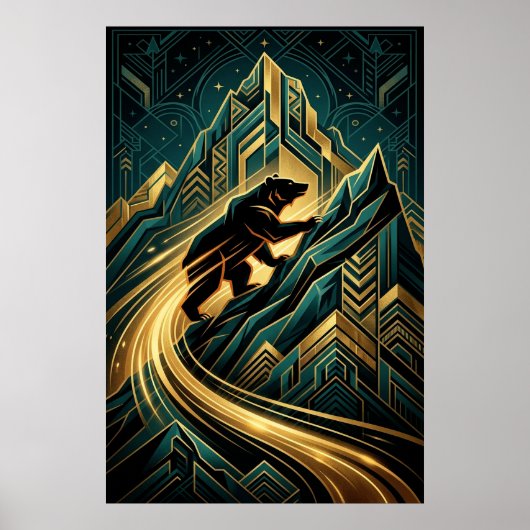 Poster Art Deco Bear Mountain Climb Golden Path (Devant)
