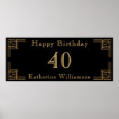 Poster Art Deco Birthday Black Gold Roaring 20's (Devant)